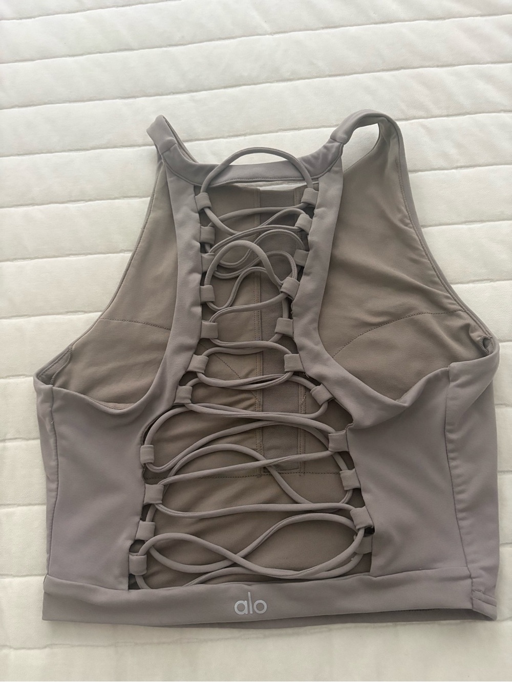 ALO Yoga Taupe Lace-Up Back Sports Bra